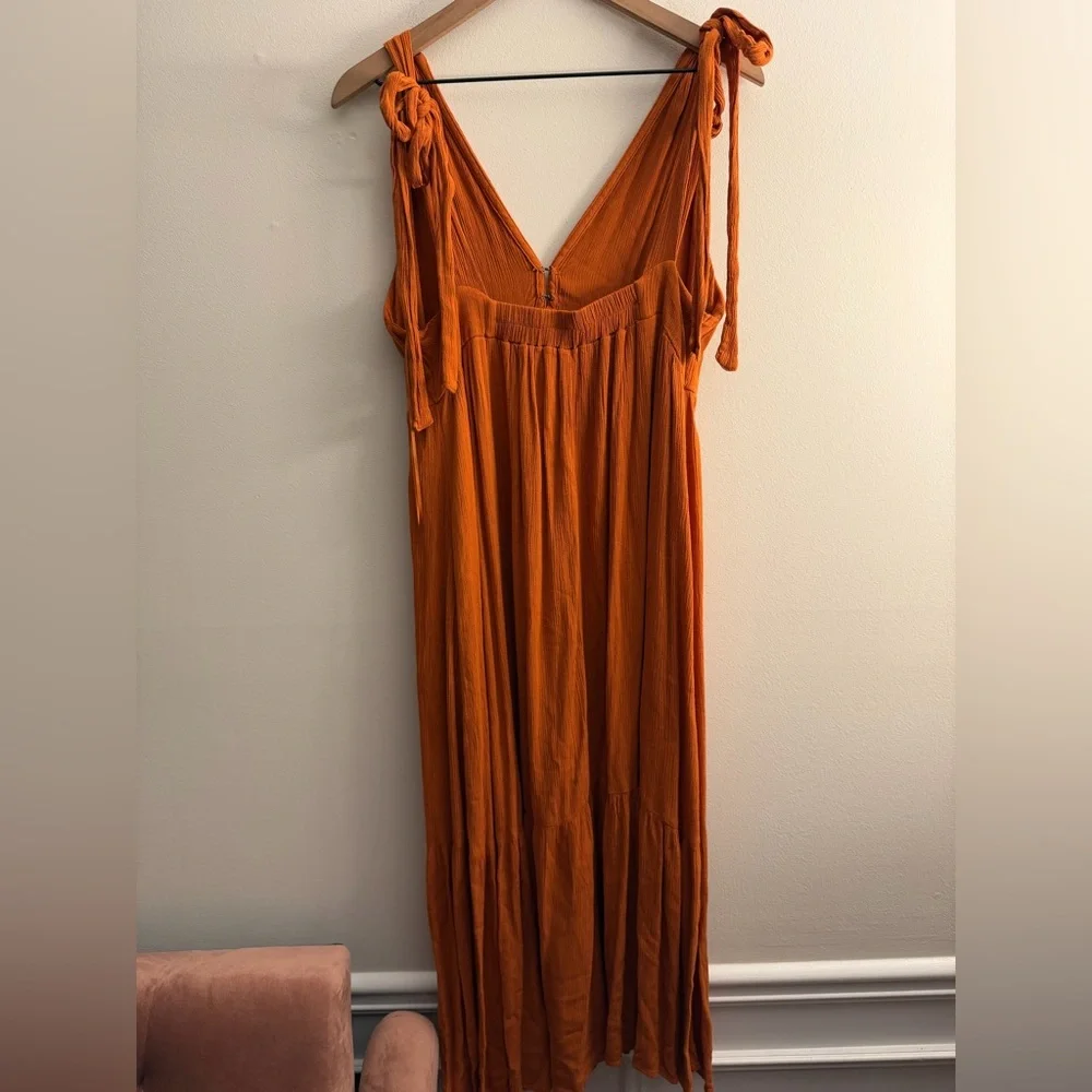 Abercrombie & Fitch Tie-Strap Babydoll midi maxi Dress Crinkled rusty goddess L